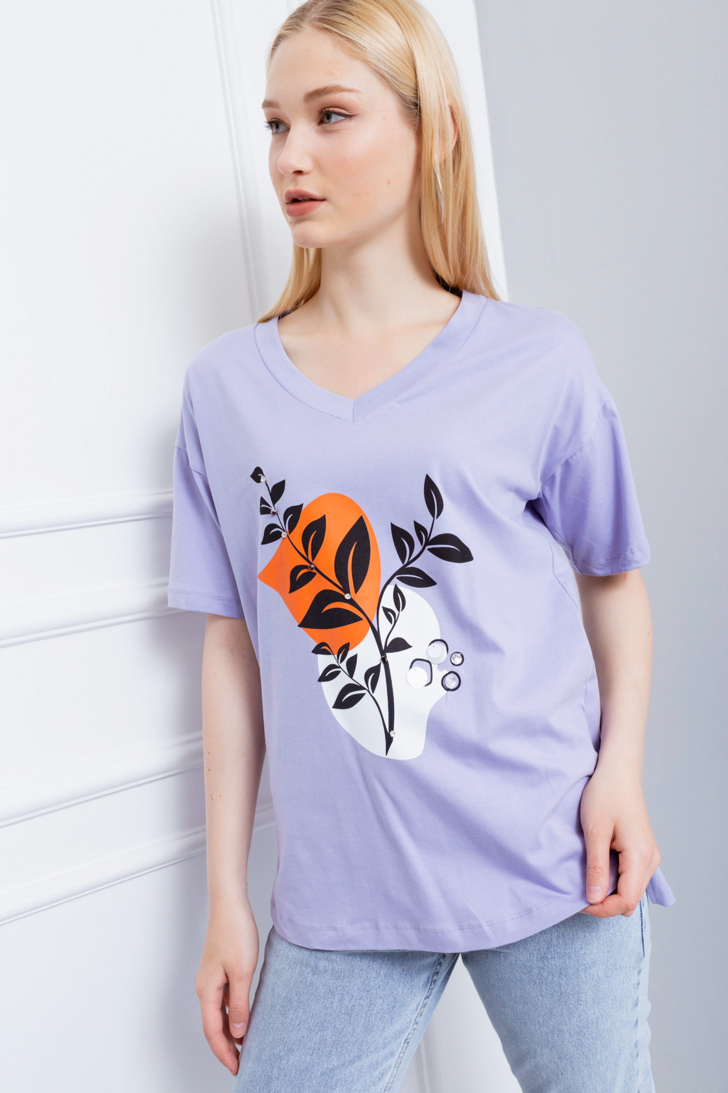 Women's Lilac Printed T-Shirt - 21Y013875R13