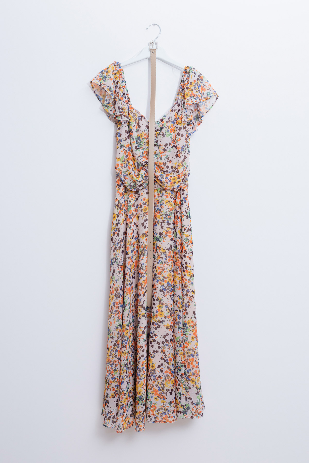Women's Beige Patterned Long Dress