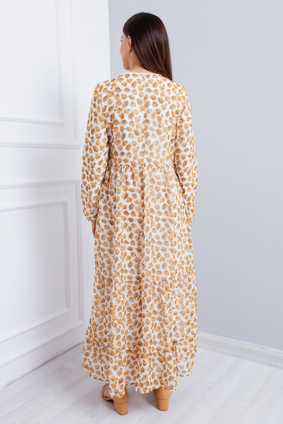 Women's Mustard Patterned Long Dress