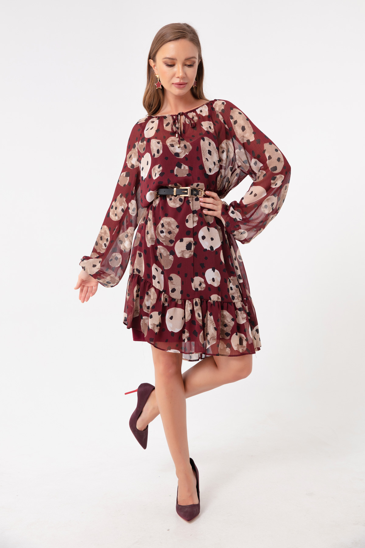 Women's Burgundy Patterned Dress