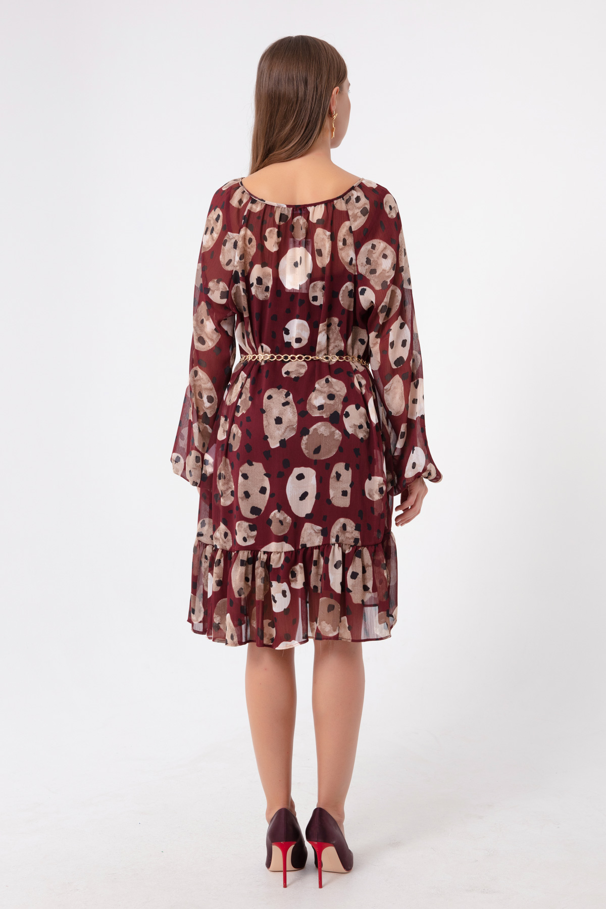 Women's Burgundy Patterned Dress