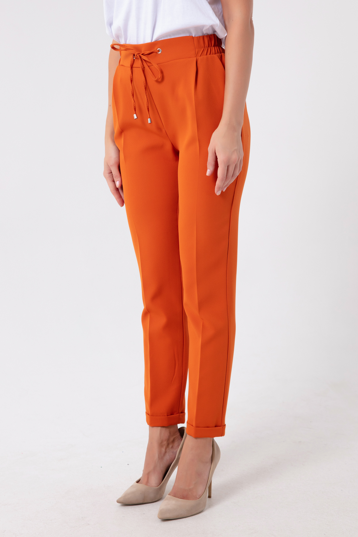 Women's Orange Lace-Up Waist Trousers