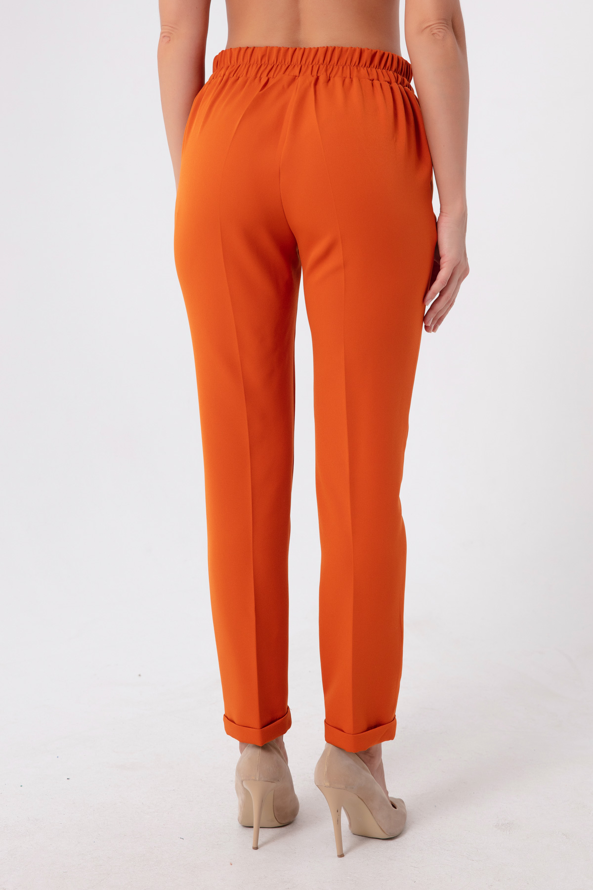 Women's Orange Lace-Up Waist Trousers