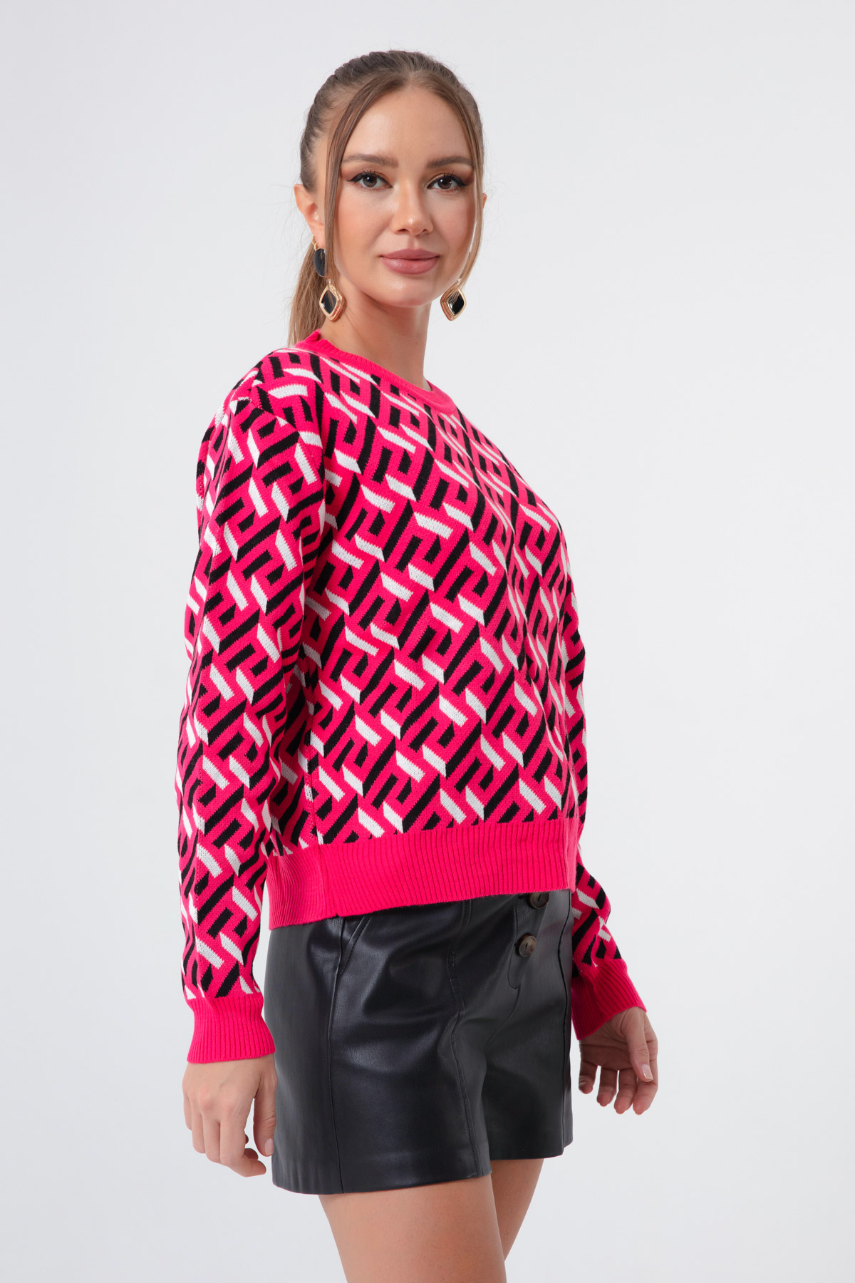 Women's Fuchsia Patterned Sweater
