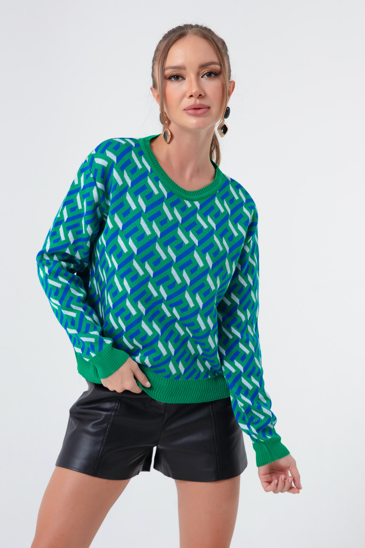 Women's Green Patterned Sweater