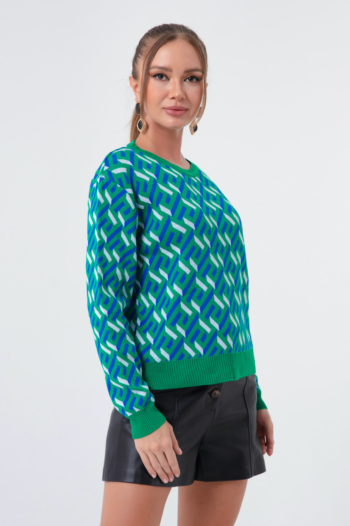 Women's Green Patterned Sweater
