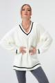 Women's White Collar Striped Detailed Sweater
