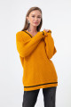 Women's Mustard Collar Striped Detailed Sweater