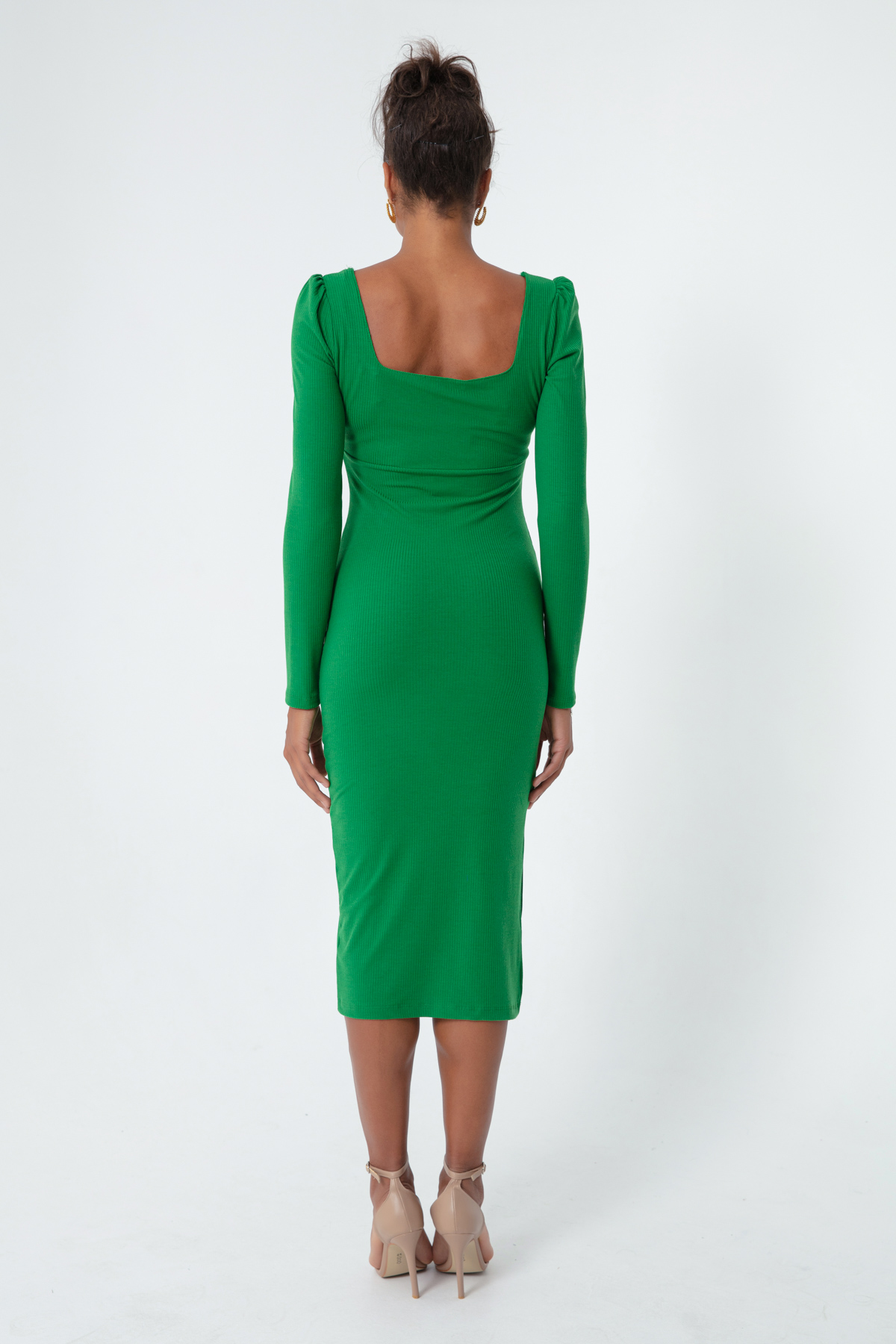 Women's Green Slit Knitted Dress