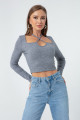 Women's Gray Long Sleeve Knitted Crop