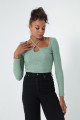 Women's Mint Green Long Sleeve Knitted Crop