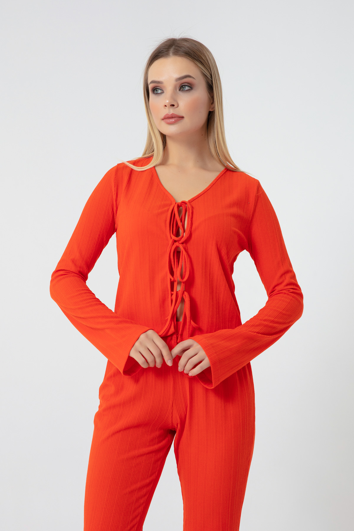 Women's Orange Tie Detailed Blouse