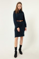 Women's Navy Blue Belted Knitted Dress