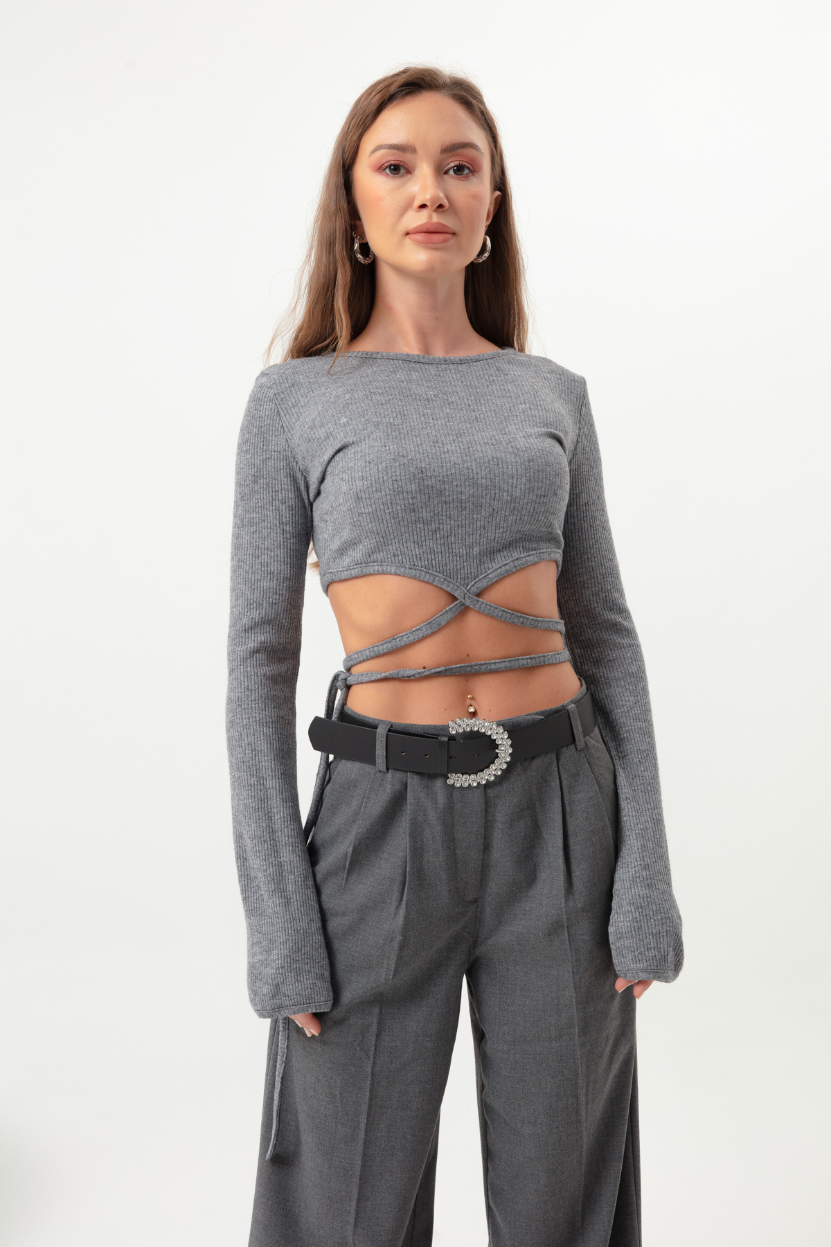 Women's Anthracite Knitted Crop