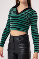 Women's Green Collar Knitted Blouse