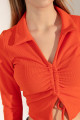 Women's Orange V-Neck Tie Knitted Blouse