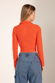 Women's Orange V-Neck Tie Knitted Blouse