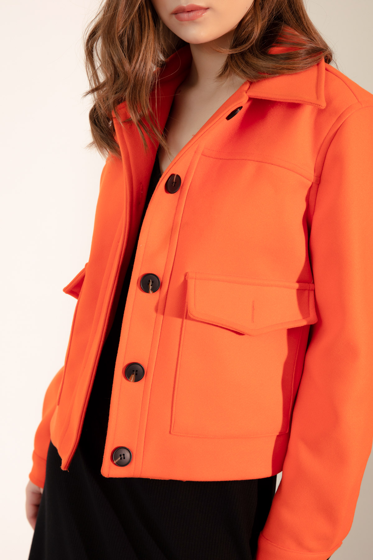 Women's Orange Short Pocket Coat