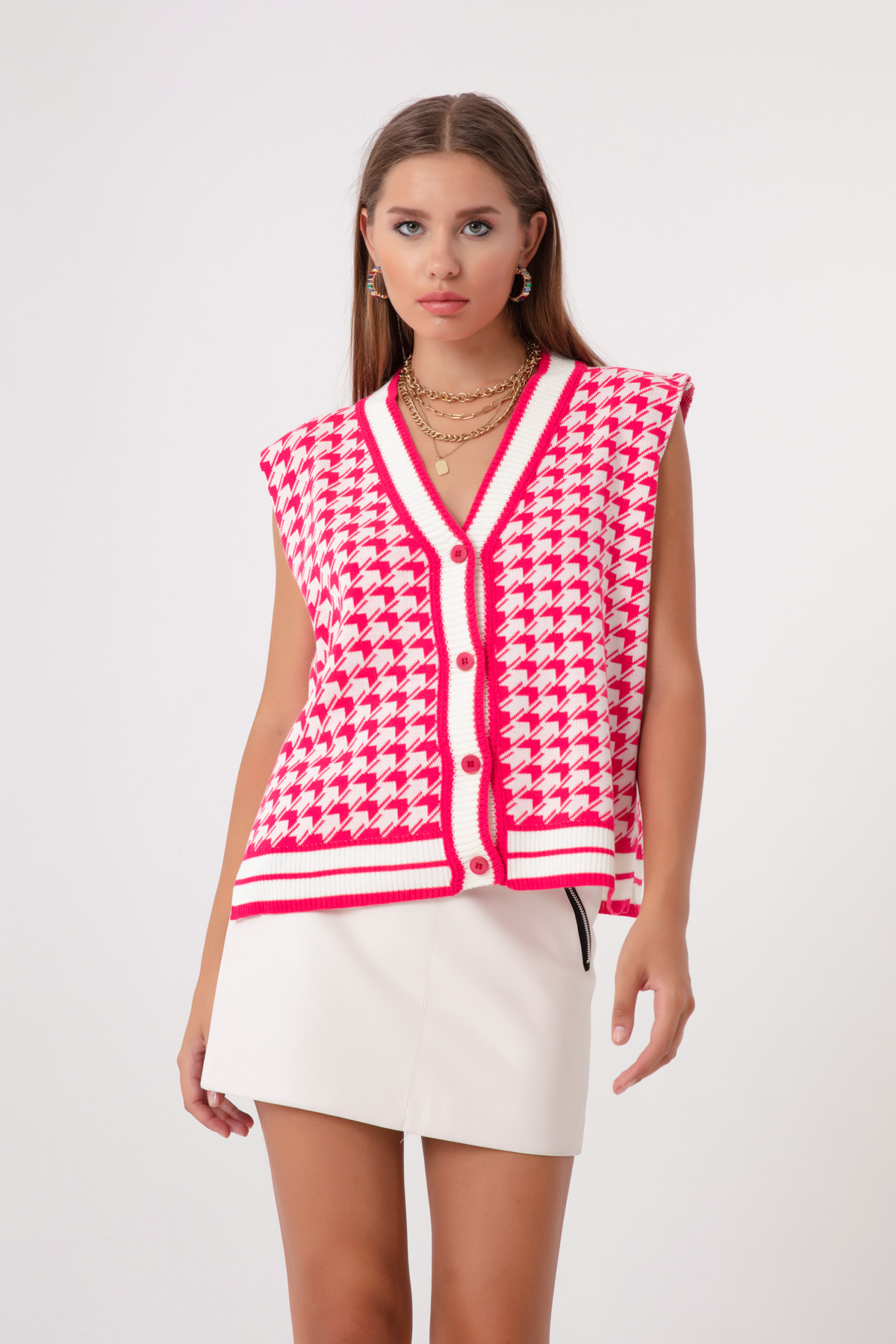 Women's Fuchsia Crowbar Patterned Vest