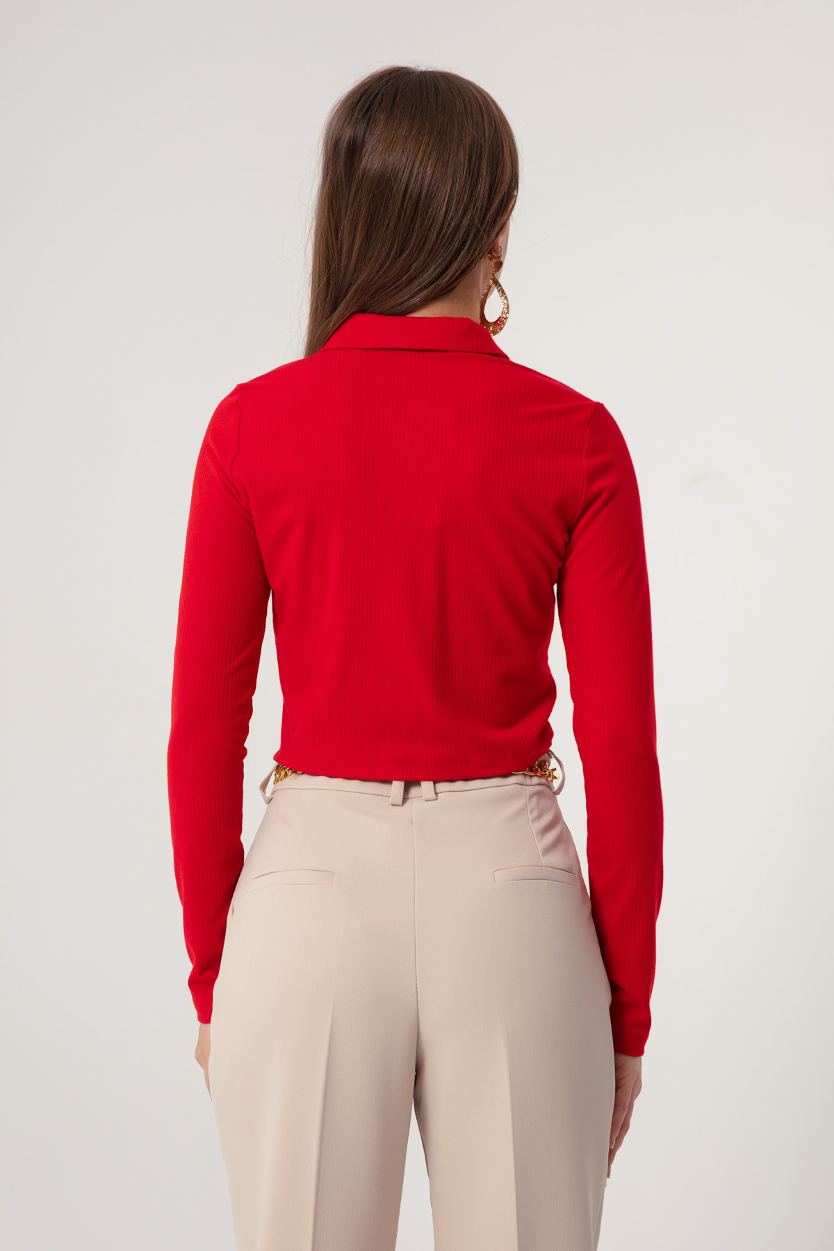 Women's Red Button Knitted Blouse