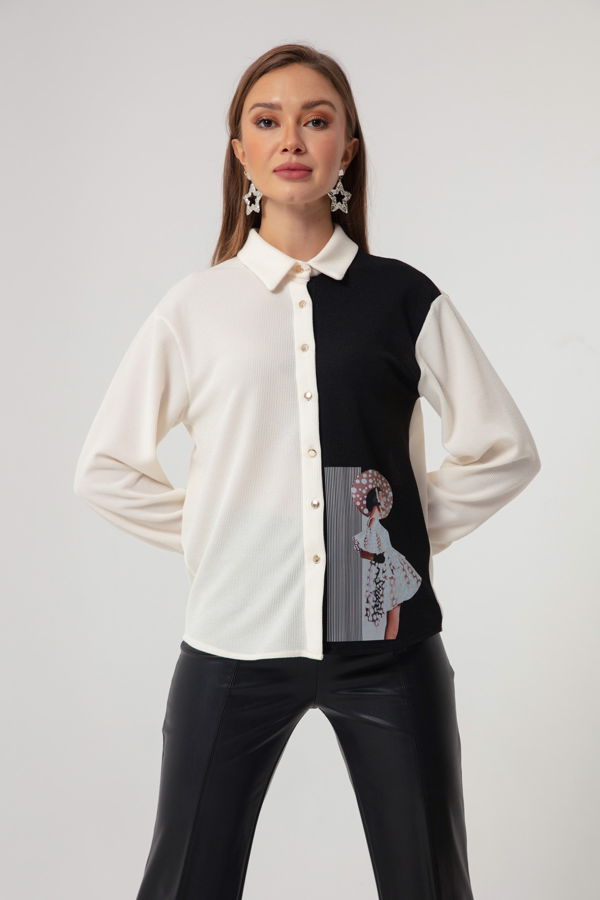 Women's White Printed Knitted Blouse