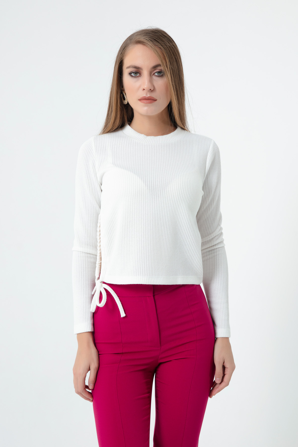 Women's White Side Pleated Blouse