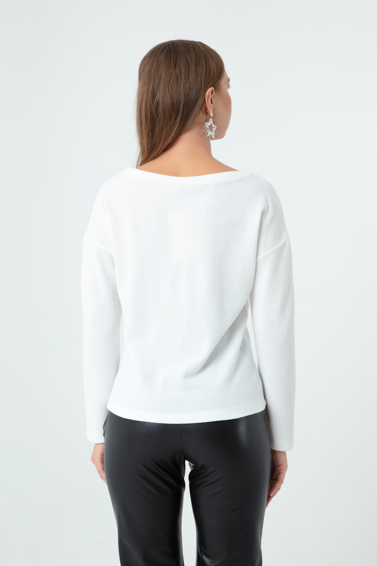 Women's White Accessory Detailed Knitted Sweater