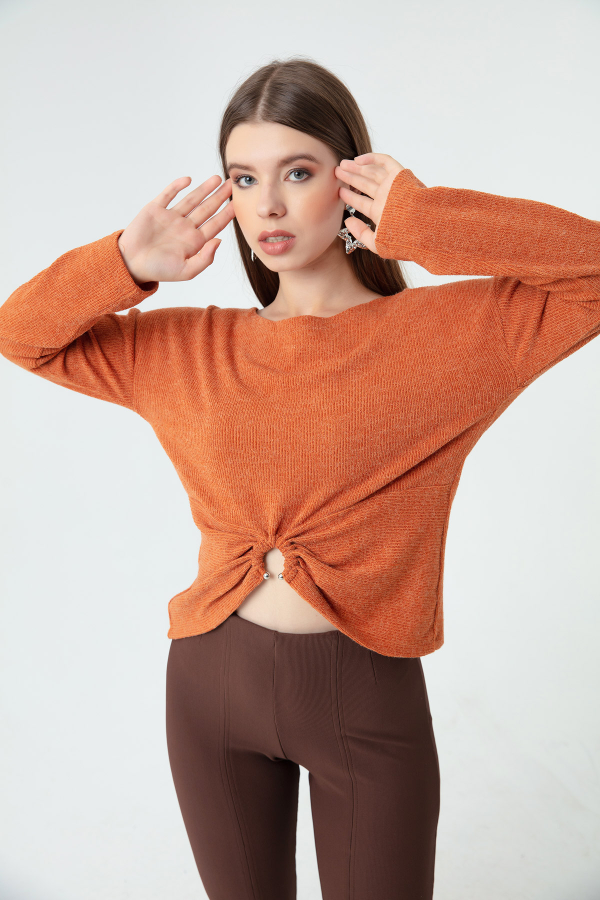 Women's Orange Accessory Detailed Knitted Sweater
