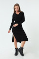 Women's Black Shirt Collar Knitwear Dress