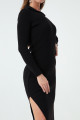 Women's Black Shirt Collar Knitwear Dress