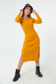 Women's Mustard Shirt Collar Knitwear Dress
