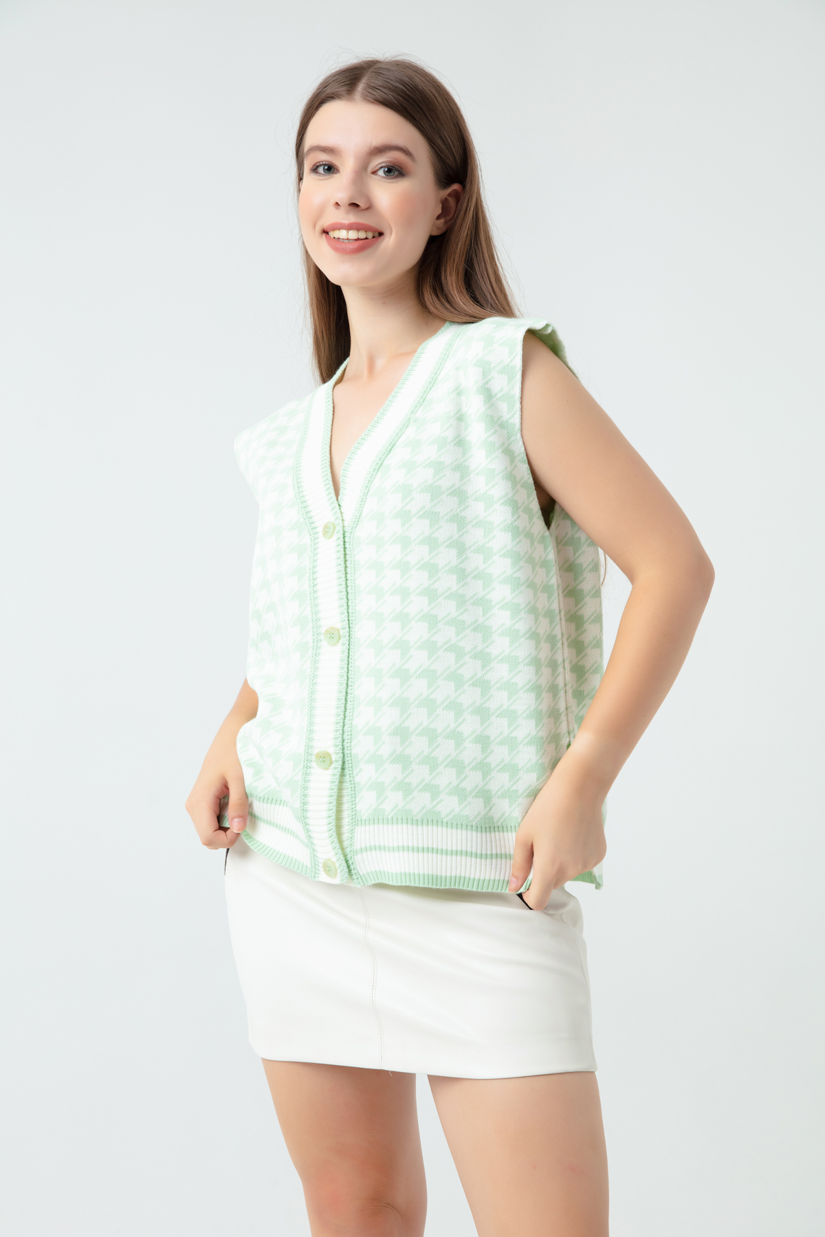 Women's Mint Green Crowbar Patterned Vest