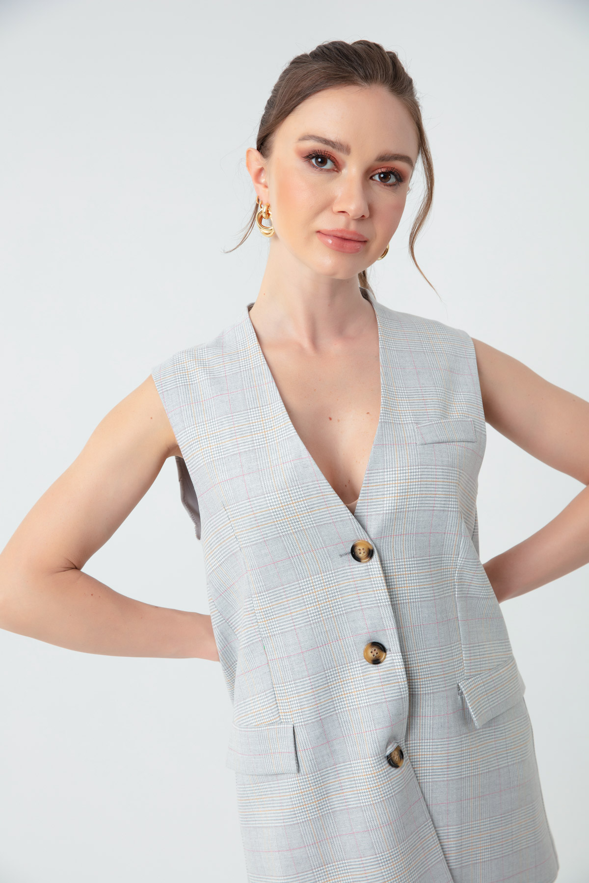 Women's Gray Plaid Vest