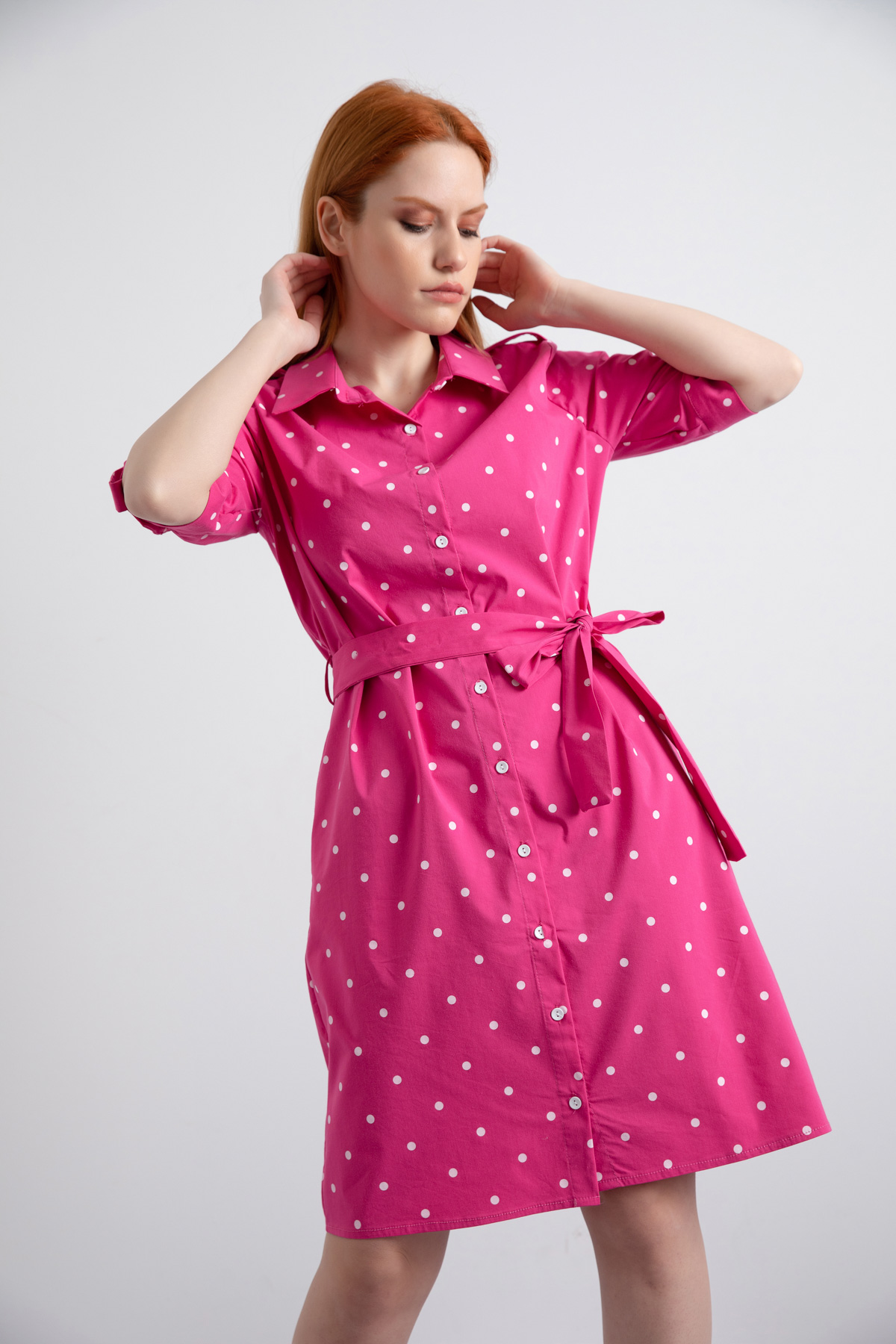 Women's Fuchsia Polka Dot Patterned Dress