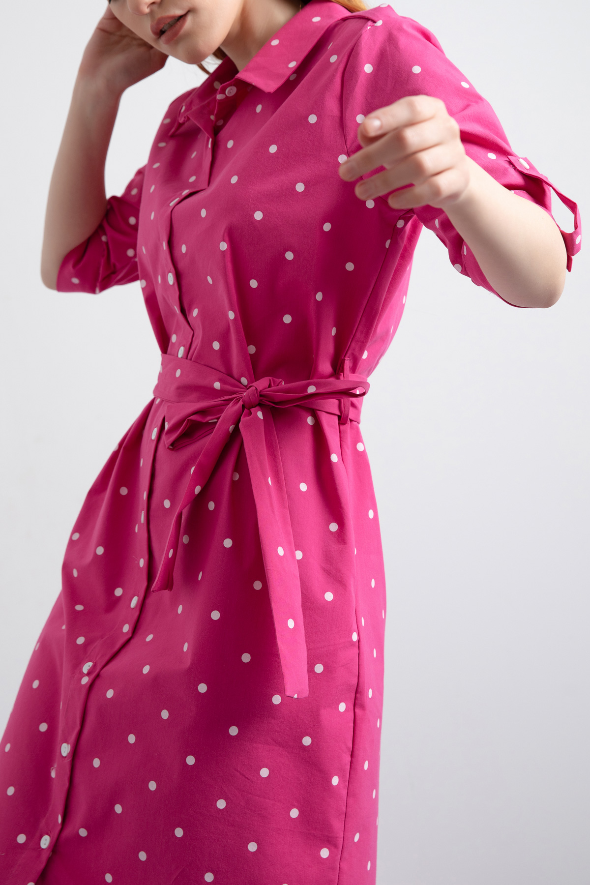 Women's Fuchsia Polka Dot Patterned Dress