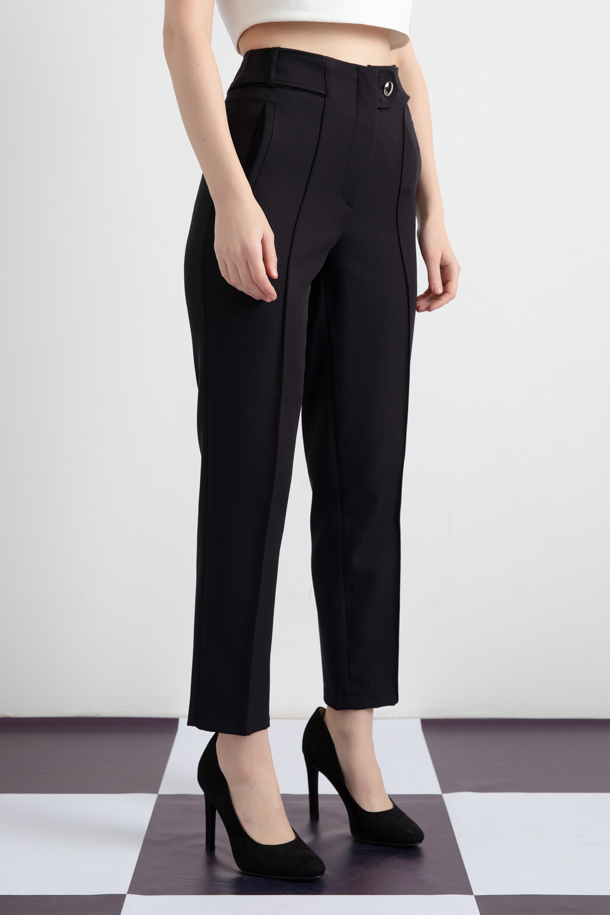 Women's Black Button Detailed Trousers