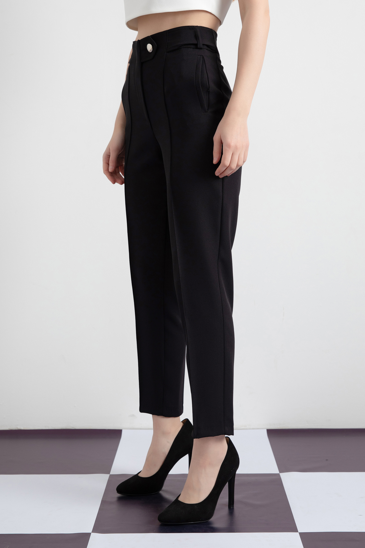 Women's Black Button Detailed Trousers