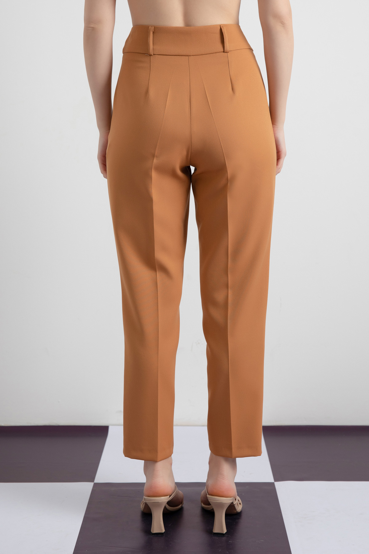 Women's Tan Button Detailed Trousers