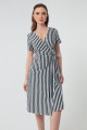 Women's Black Double Breasted Collar Striped Dress