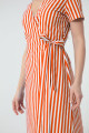 Women's Orange Double Breasted Collar Striped Dress