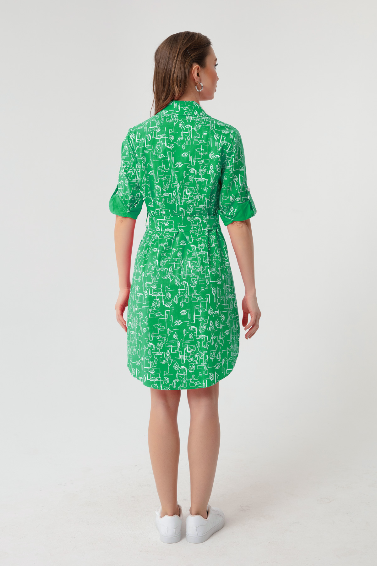 Women's Green Patterned Shirt Dress