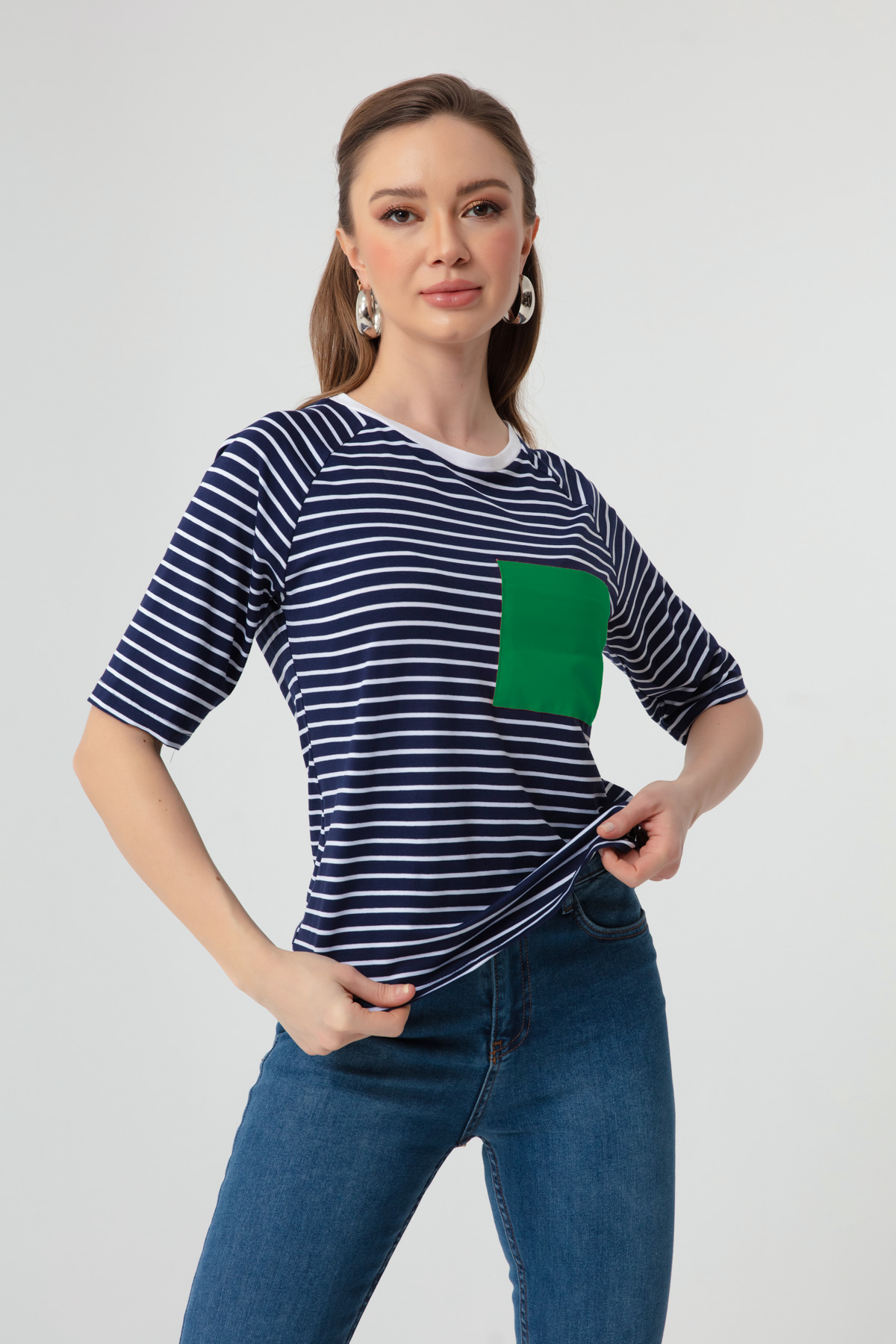 Women's Green Striped T-Shirt