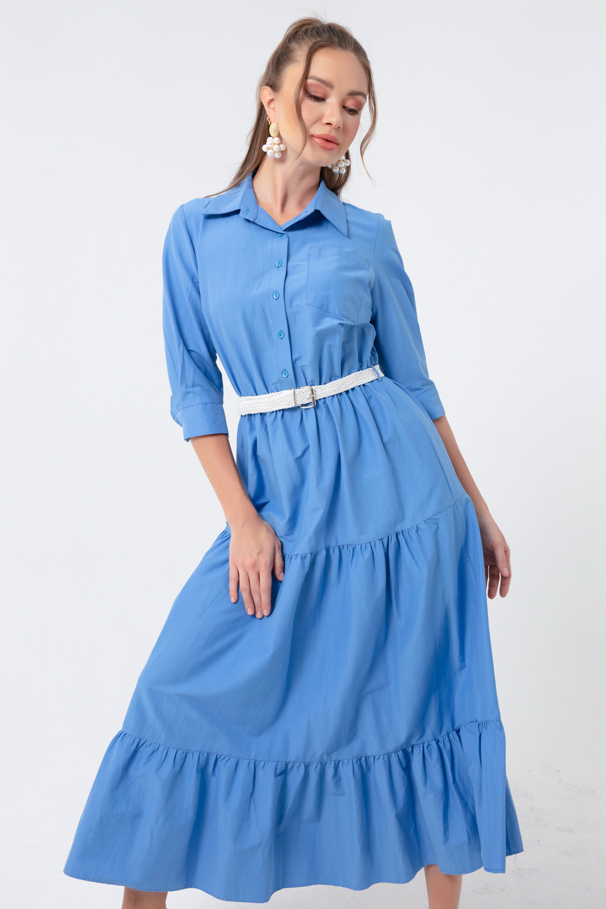 Women's Blue Shirt Dress - 22Y012121R17