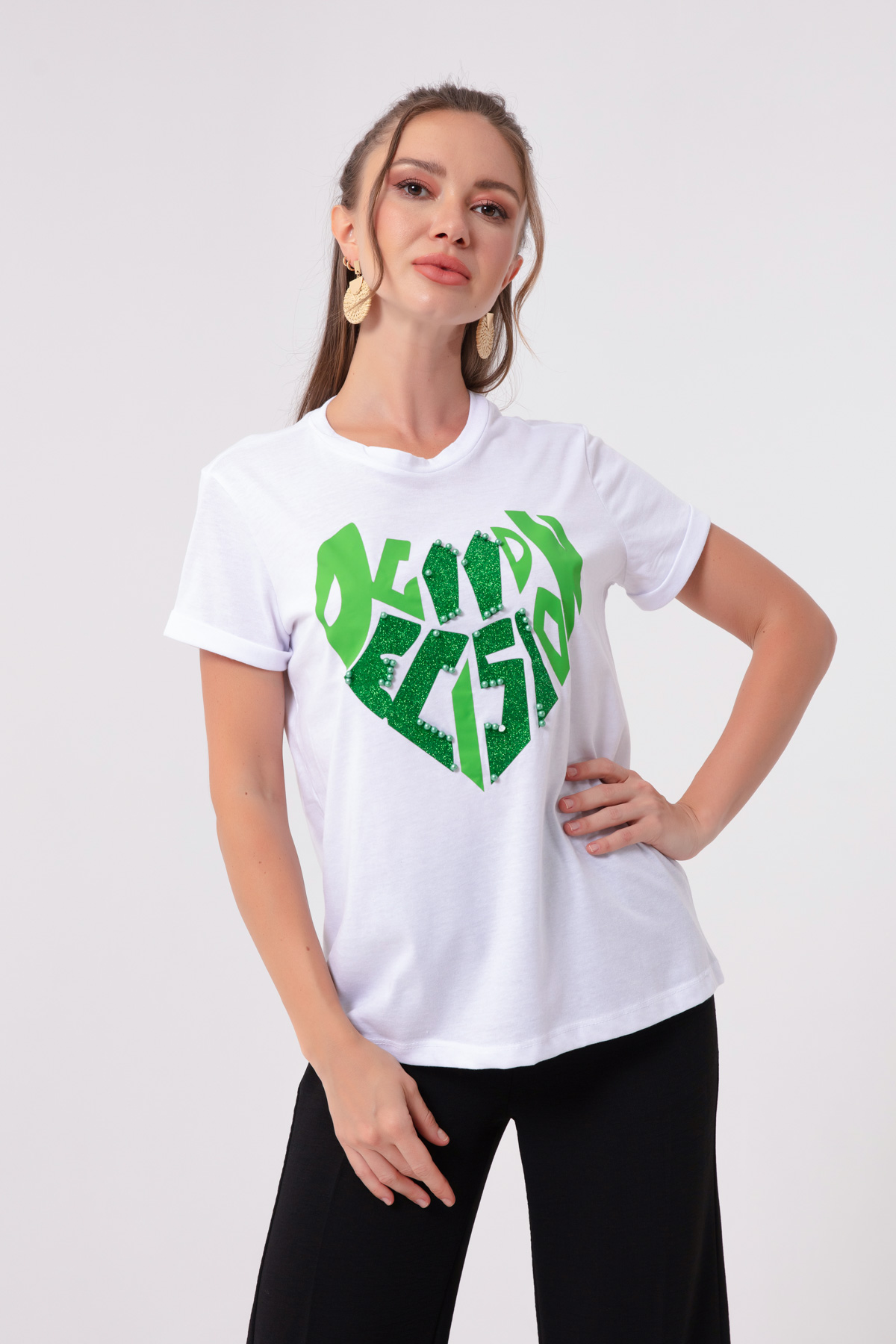 Women's White Front Printed T-Shirt
