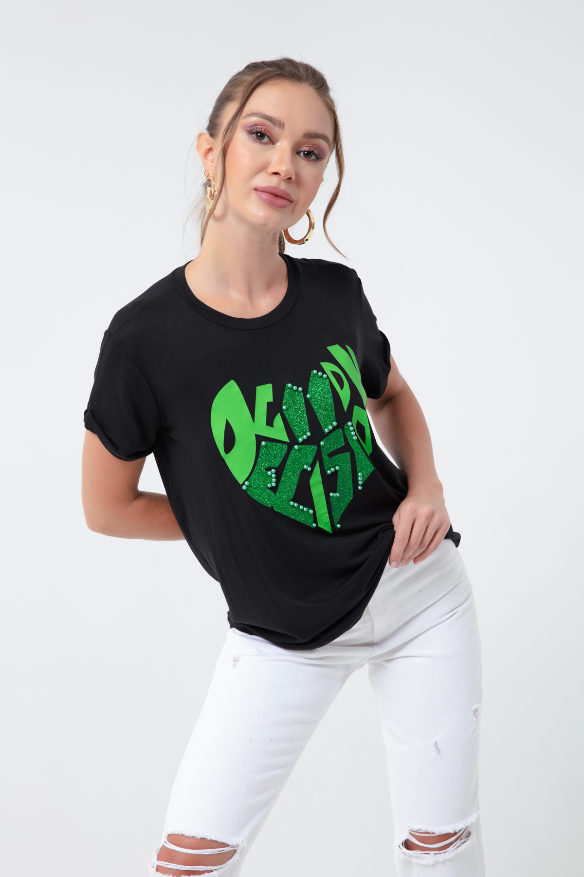 Women's Green Front Printed T-Shirt