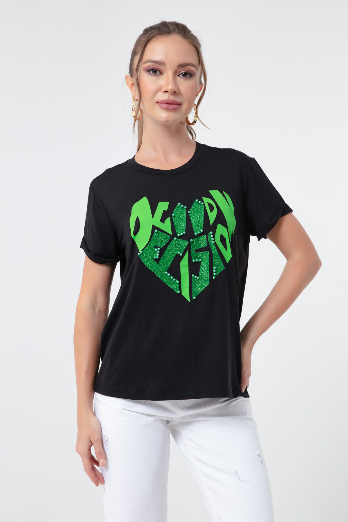 Women's Green Front Printed T-Shirt