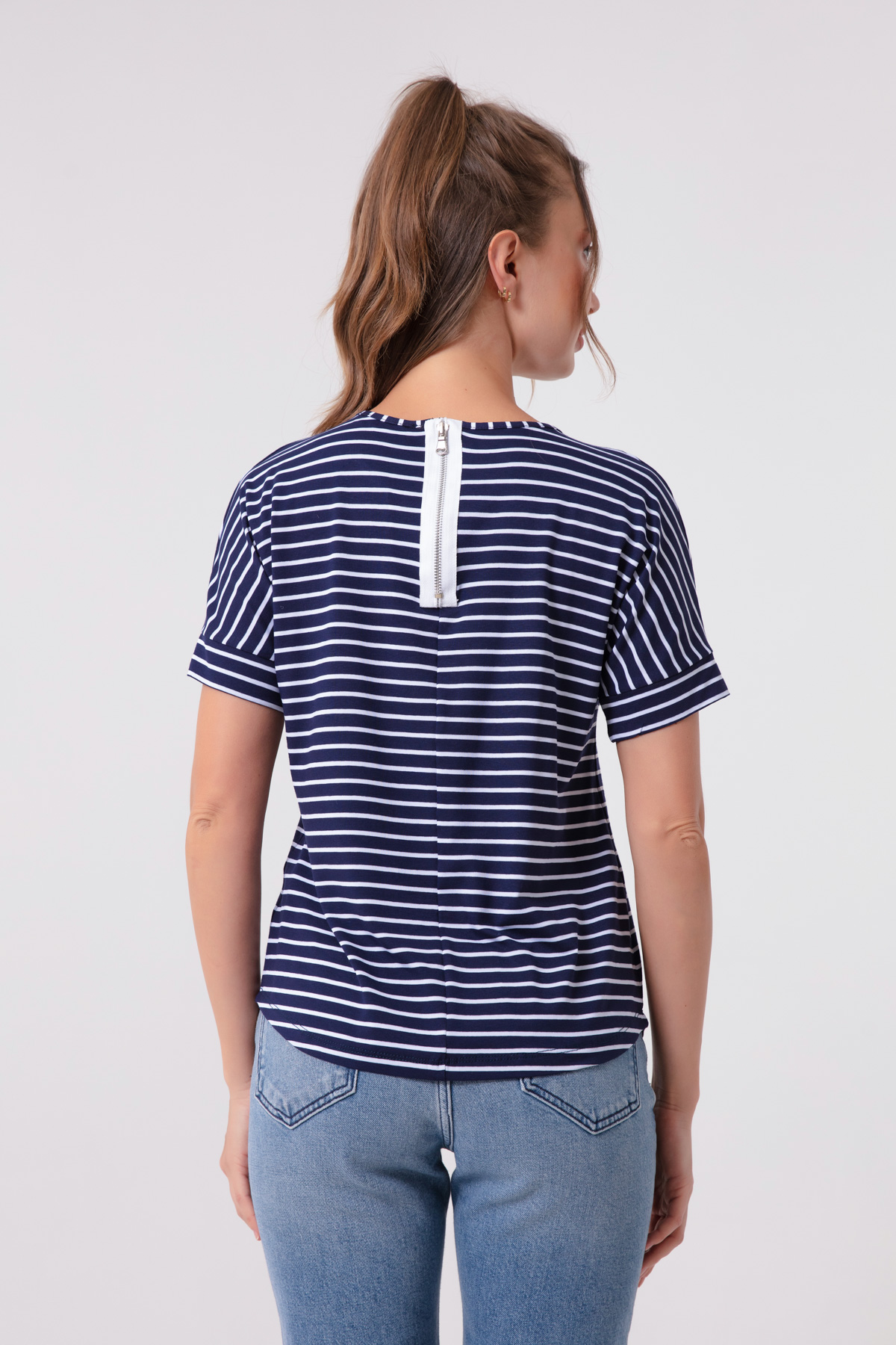 Women's Navy Blue Sequin Pocket T-Shirt