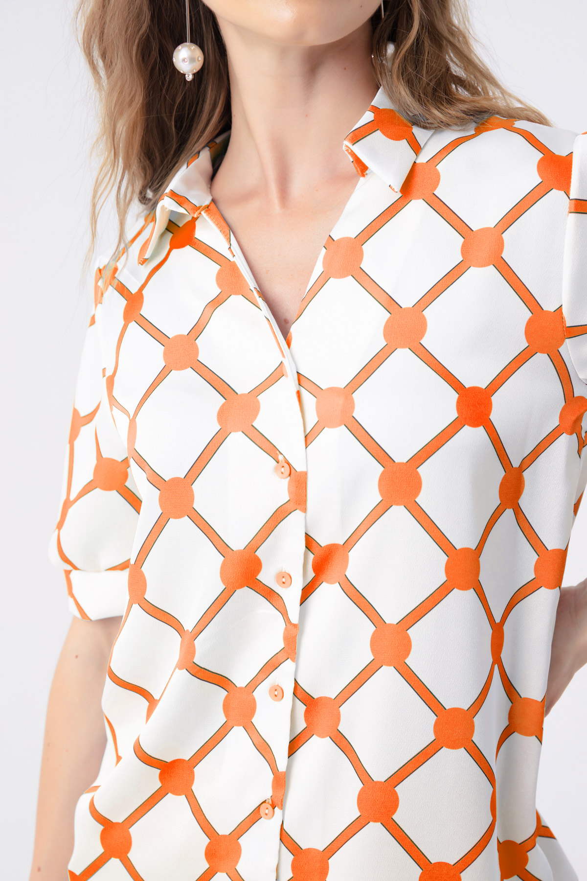 Women's Orange Patterned Shirt