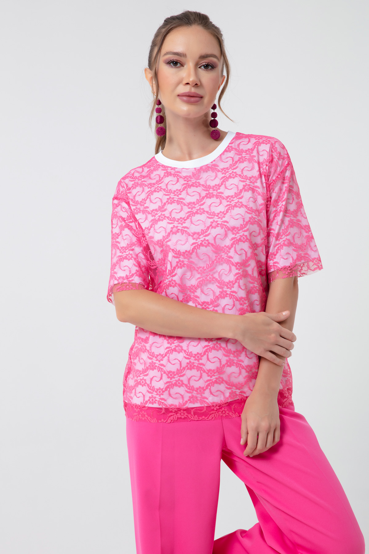 Women's Fuchsia Lace T-Shirt