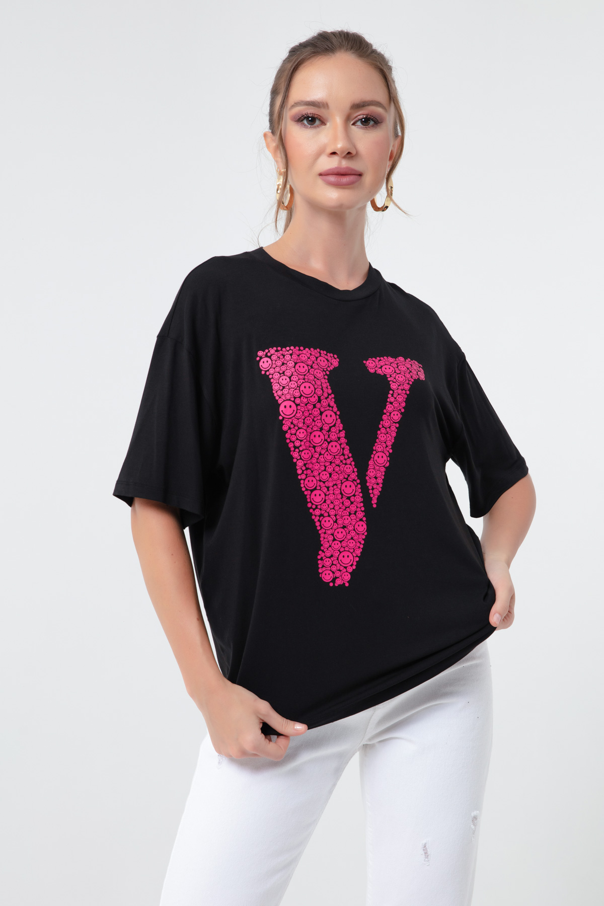 Women's Fuchsia Front Printed T-Shirt